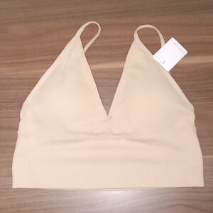 💎NWT anemone ribbed deep v cut seamless Bralette XS-L OS 16" Wide beige